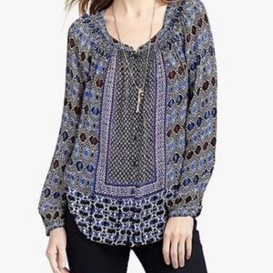 Lucky Brand Ikat Print Button Down Peasant Bohemian blouse Large